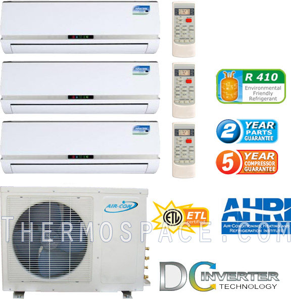 Tri Zone Mini Split, 36000 BTU AC Air Conditioner w/ Heat Pump