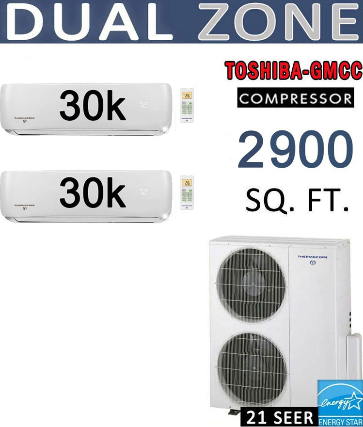 Dual Zone Thermocore Mini Split, 60000 BTU AC Air Conditioner w/ Heat Pump