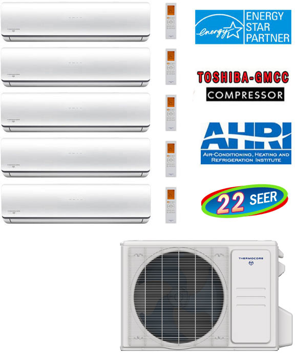 Quint Zone Thermocore Mini Split, 48000 BTU AC Air Conditioner w/ Heat Pump