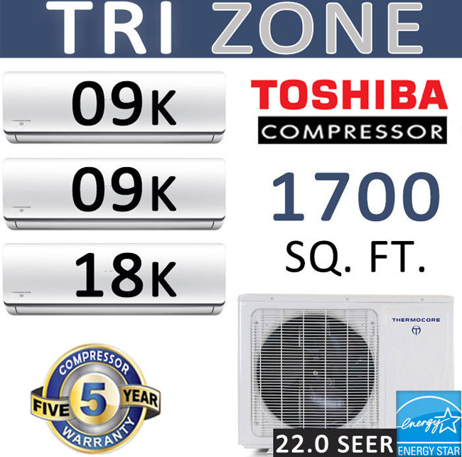 Dual Zone Senville Mini Split, 24000 BTU AC Air Conditioner w/ Heat Pump