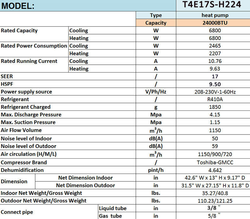 17 SEER 24000 BTU Ductless Air Conditioner Heat Pump Mini Split